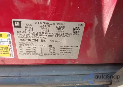 2013 Chevrolet Traverse 1Lt from USA, damaged, VIN 1GNKRGKDXDJ118099